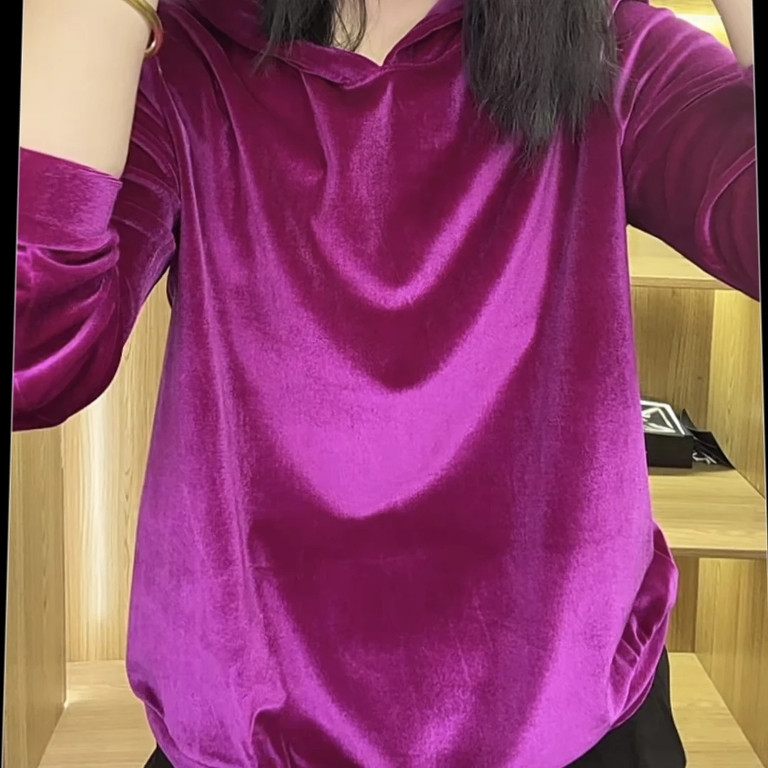 春季新款连帽卫衣女宽松长袖水晶绒上衣设计感休闲卫衣外套女