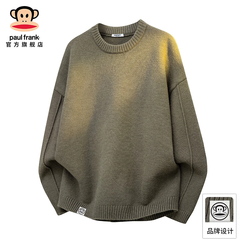 paul frank/大嘴猴复古针织保暖毛衣男秋冬新款慵懒休闲圆领上衣