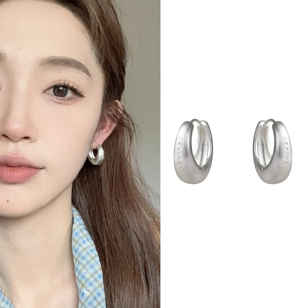oushipei/欧诗佩 铜合金耳饰 简约金属拉丝水滴耳扣气素圈耳饰女