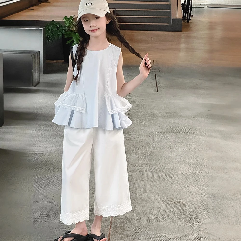 女童夏季套装新款儿童时髦洋气夏装大童无袖背心童装休闲裤两件套