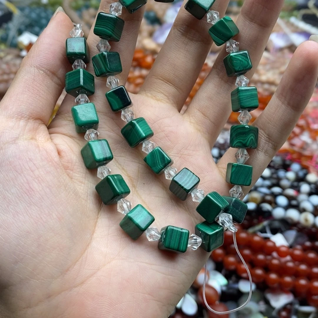 未镶嵌玛瑙/玉髓珠宝半成品4个纯天然孔雀石方糖7mm