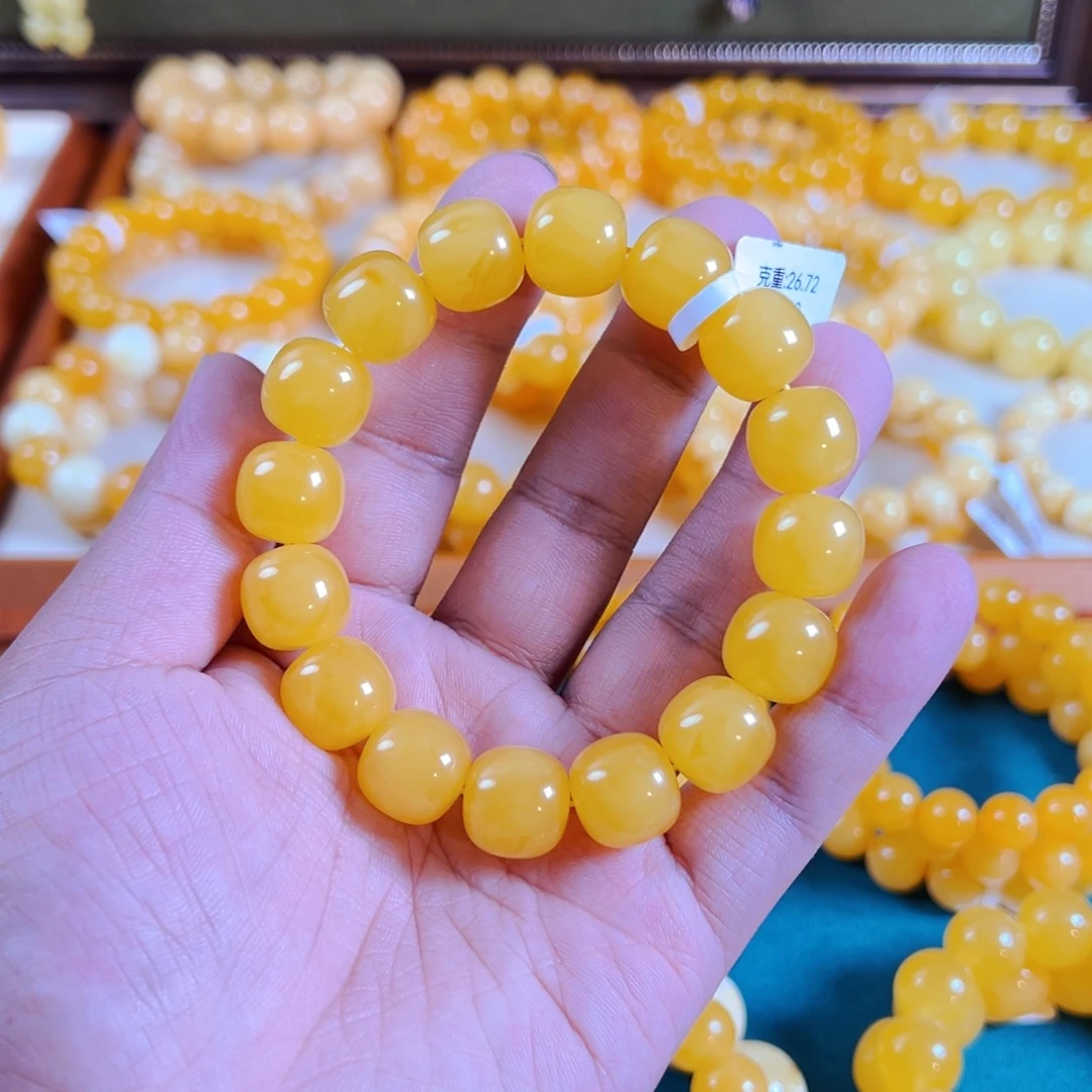 手串琥珀未镶嵌13 m焦皮鸡油黄同料克重26.72xA