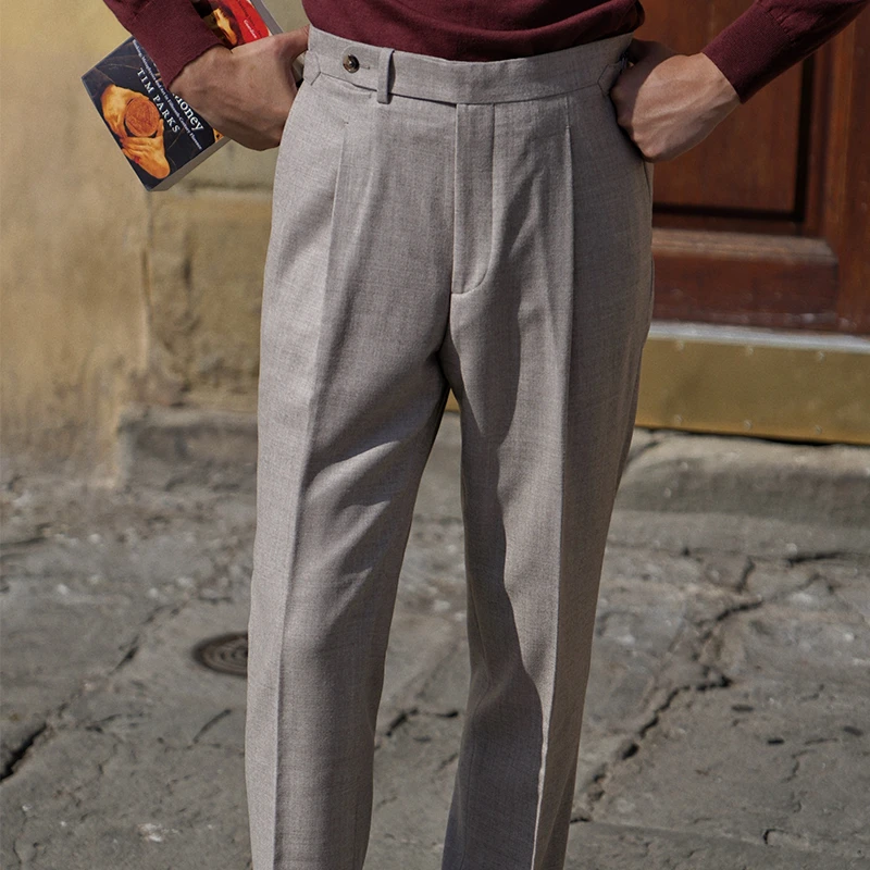 CM那不勒斯皇后羊毛原色法兰绒全羊毛秋冬休闲中高腰男士西裤490