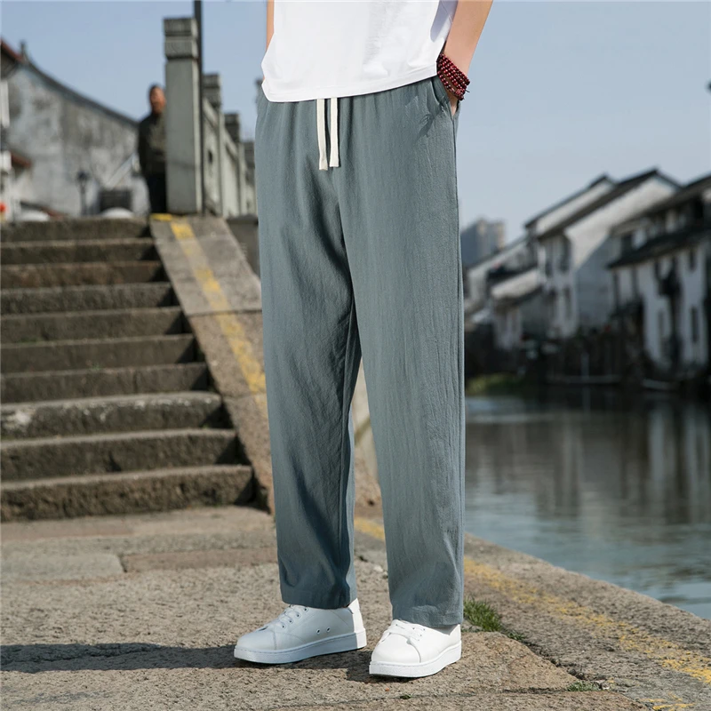 九分裤夏季薄款棉麻裤子潮流宽松纯中国风透气9分裤色大码休闲裤