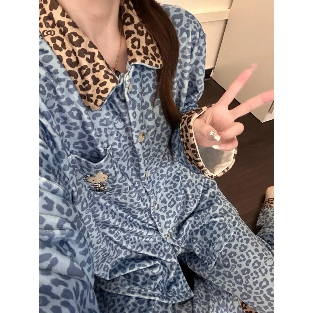 【DMXJ大梦想家】高级感豹纹Kitty德绒睡衣女秋2025新款家居服套装
