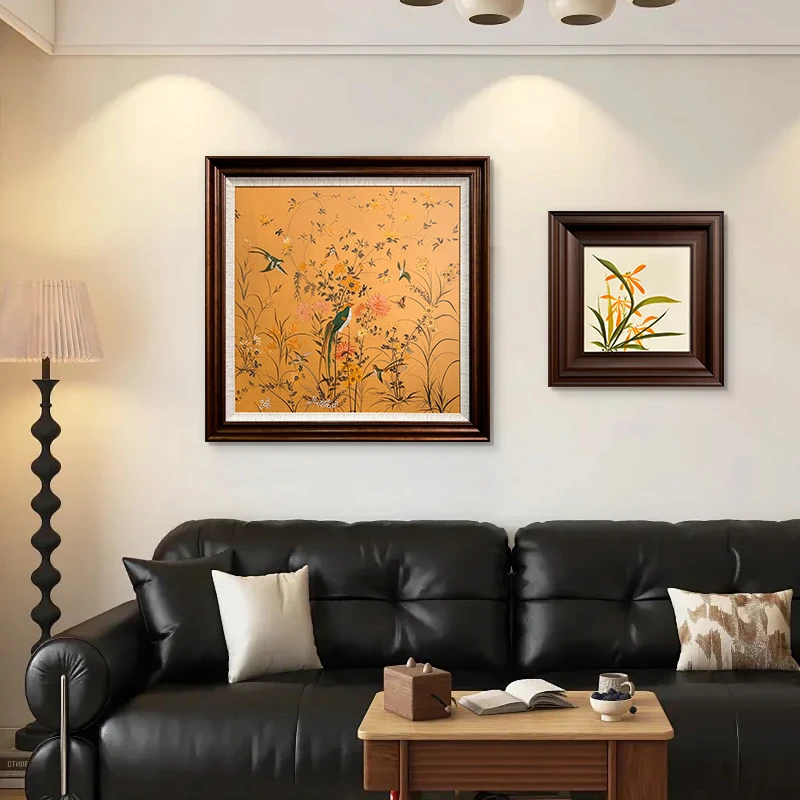 中古风客厅组合装饰画手绘油画法式沙发背景墙挂画美式餐厅艺术画