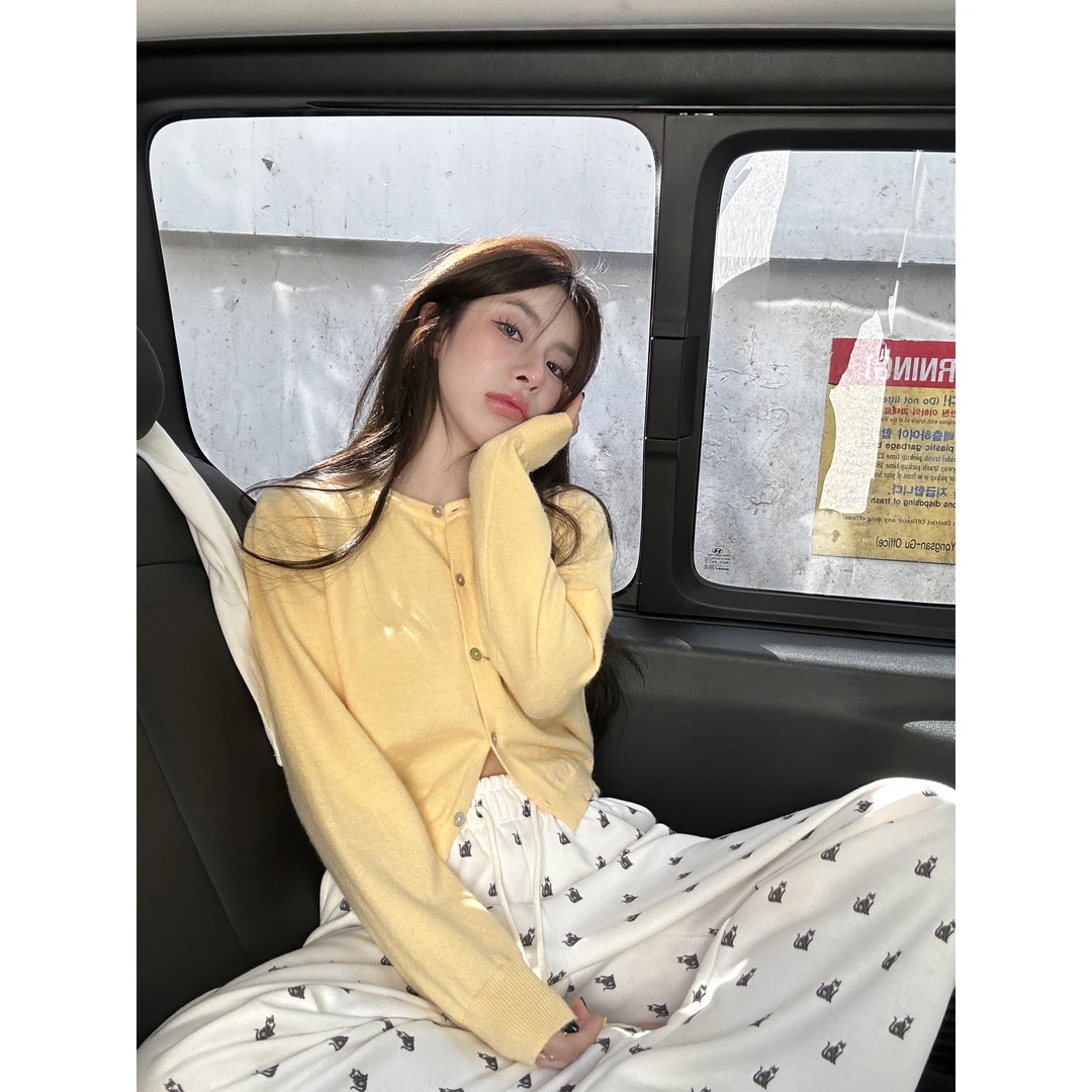 【HuiHui】韩国东大门新款短款针织开衫学院风辣妹毛衣（A990）