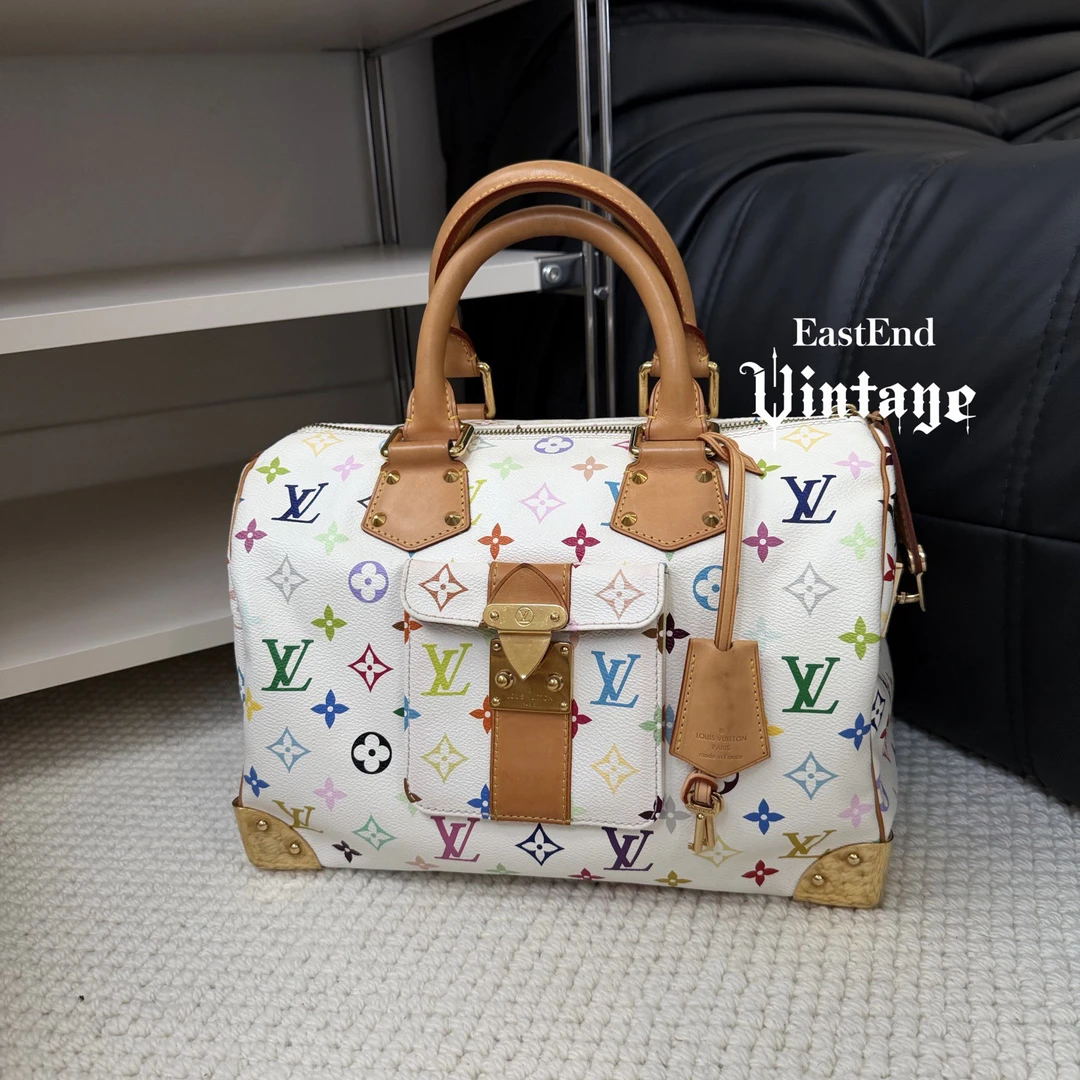 95新 LouisVuitton/路易威登 東区-LV白三彩speedy30单肩包/96730