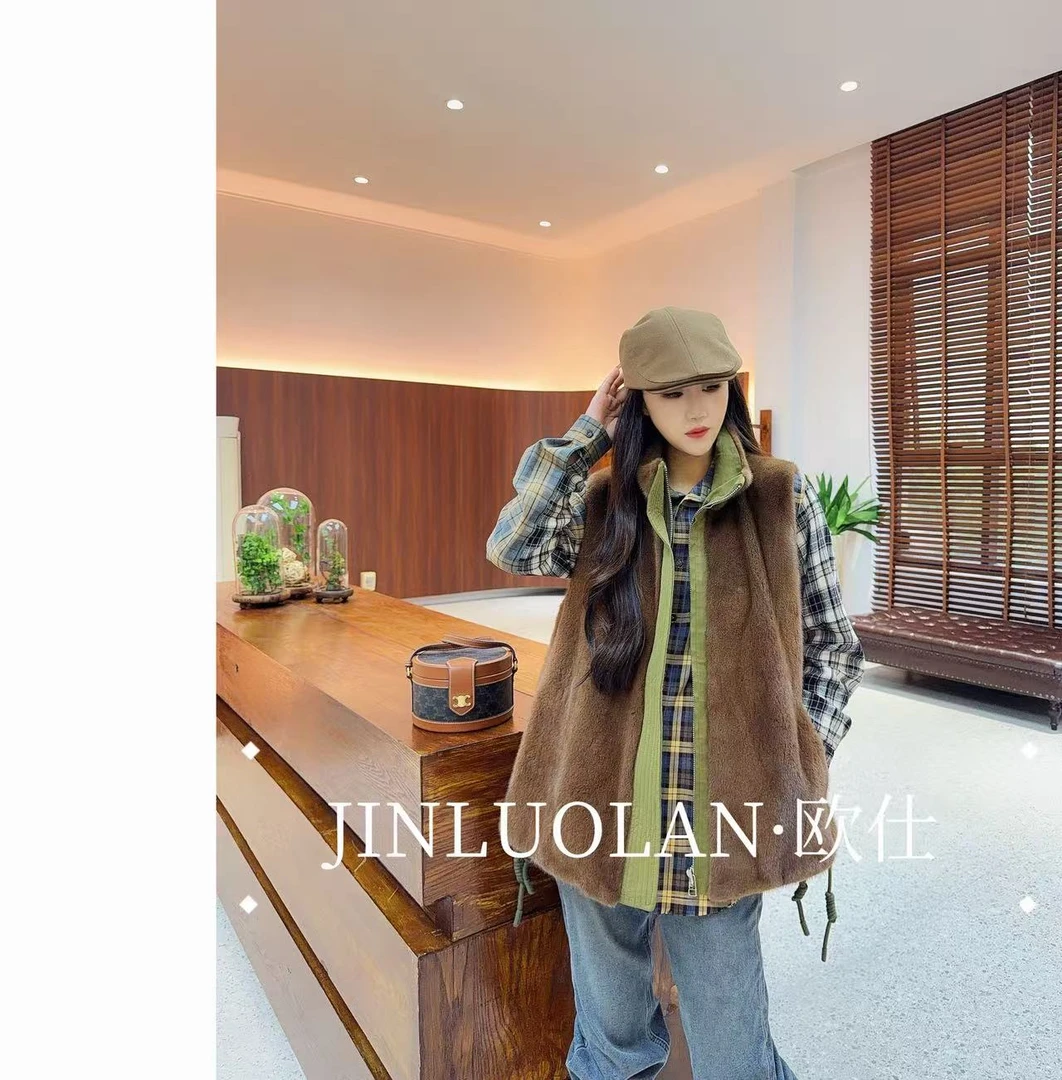 INLUOLAN-欧仕"桑榆非晚"冬季款貂皮上衣外套-25063m