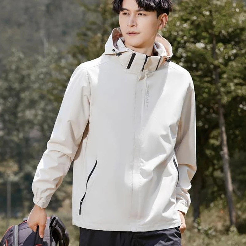 户外登山服跨境春秋冲锋衣男夹克单层连帽防水女款