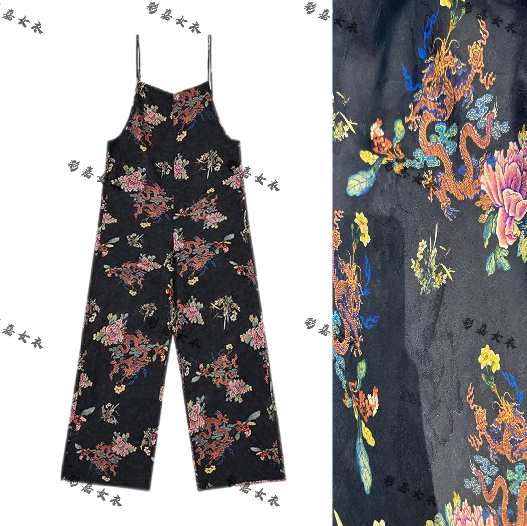 【彩嘉专属】夏季穿搭新款定制花开龙腾舒适背带裤