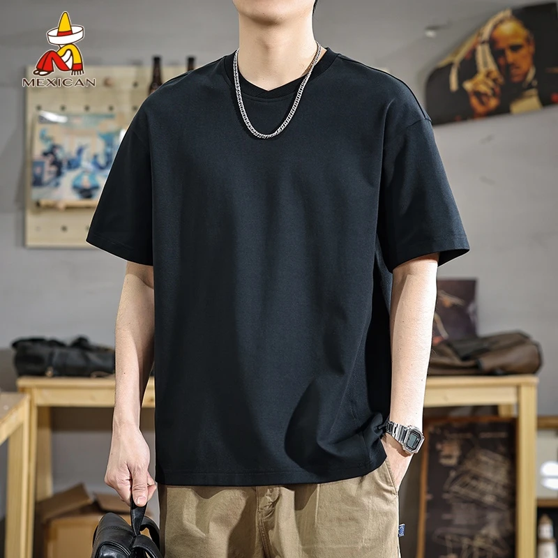 Mexican/稻草人夏季宽松男士短袖t恤美式潮牌高级感痞帅半袖体恤