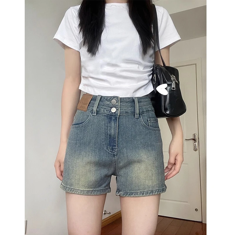 复古直筒牛仔短裤女夏薄款大码胖mm高腰弹力显瘦梨形身材a字热裤