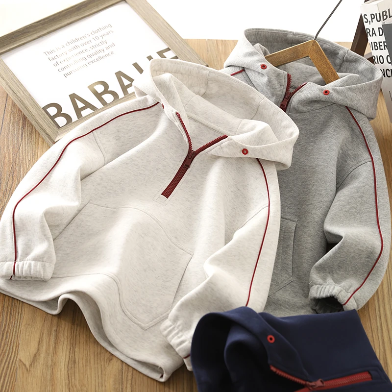 男童连帽卫衣春装2025新款儿童潮酷半拉链帅气帽衫男孩运动服上衣