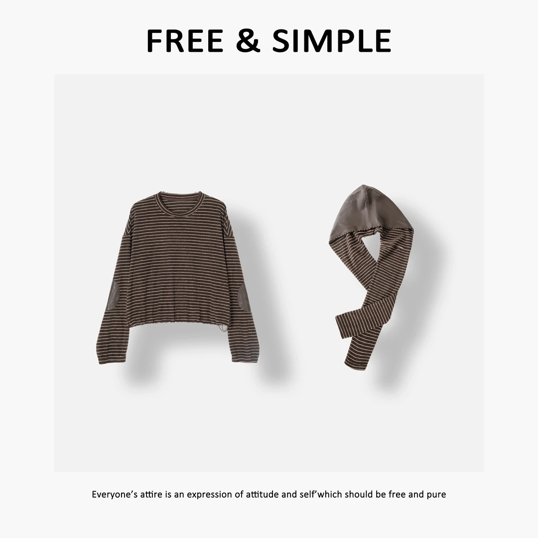 Free&Simple-‘宣言’早秋款极简韩系感条纹披肩帽子T-R0351