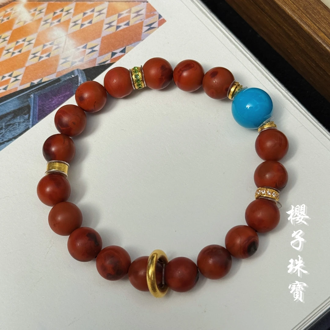 樱子 | 藏光 18K金瓦西南红包浆绿松圆珠时尚设计手串*YZNS3133