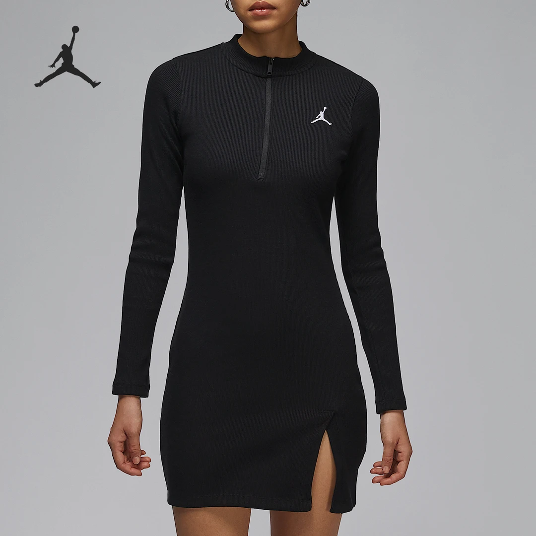 Nike/耐克正品JORDAN女士紧身开衩立领针织连衣裙HF9478-010