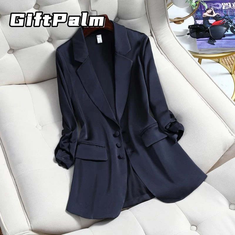 GiftPalm大码薄款小西装外套女韩版通勤显瘦休闲垂感防晒职业西服