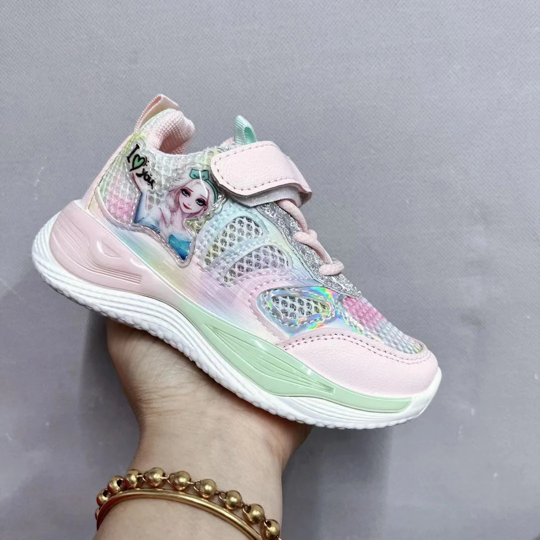 新款中大童女宝夏款透气单网运动鞋魔术贴7711（北中）