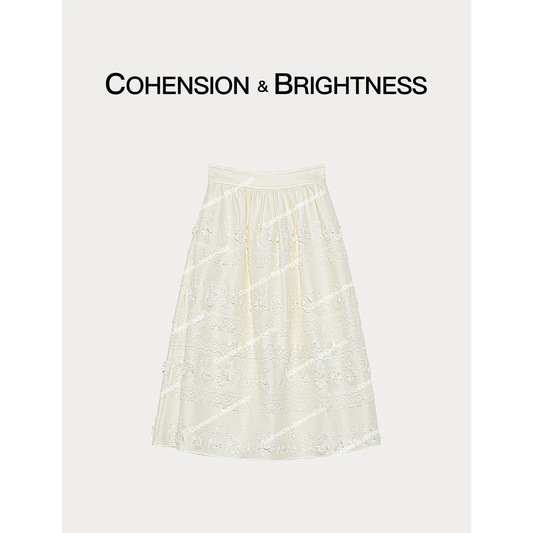 凝慧真的好【浪漫满盈】春季时尚蕾丝拼接A字高腰半身裙汉服QQ093