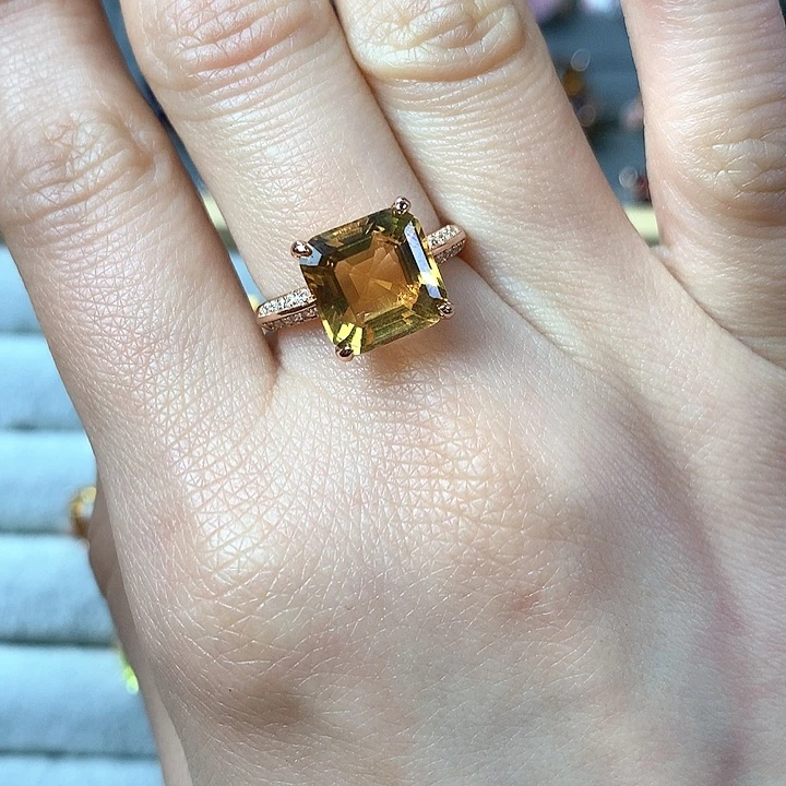 黄晶戒指银S925镶嵌天然黄水晶