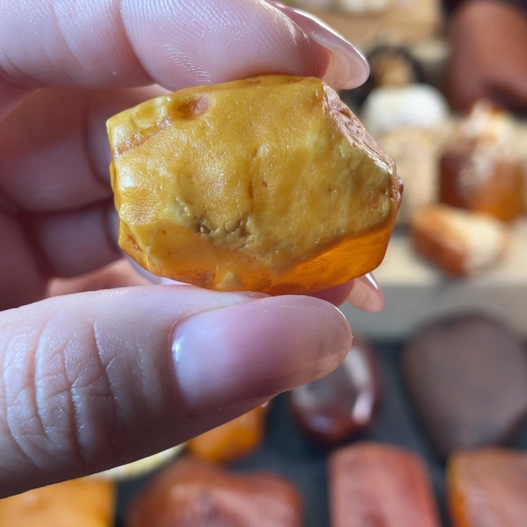 裸石琥珀未镶嵌天然蜜蜡全皮金白