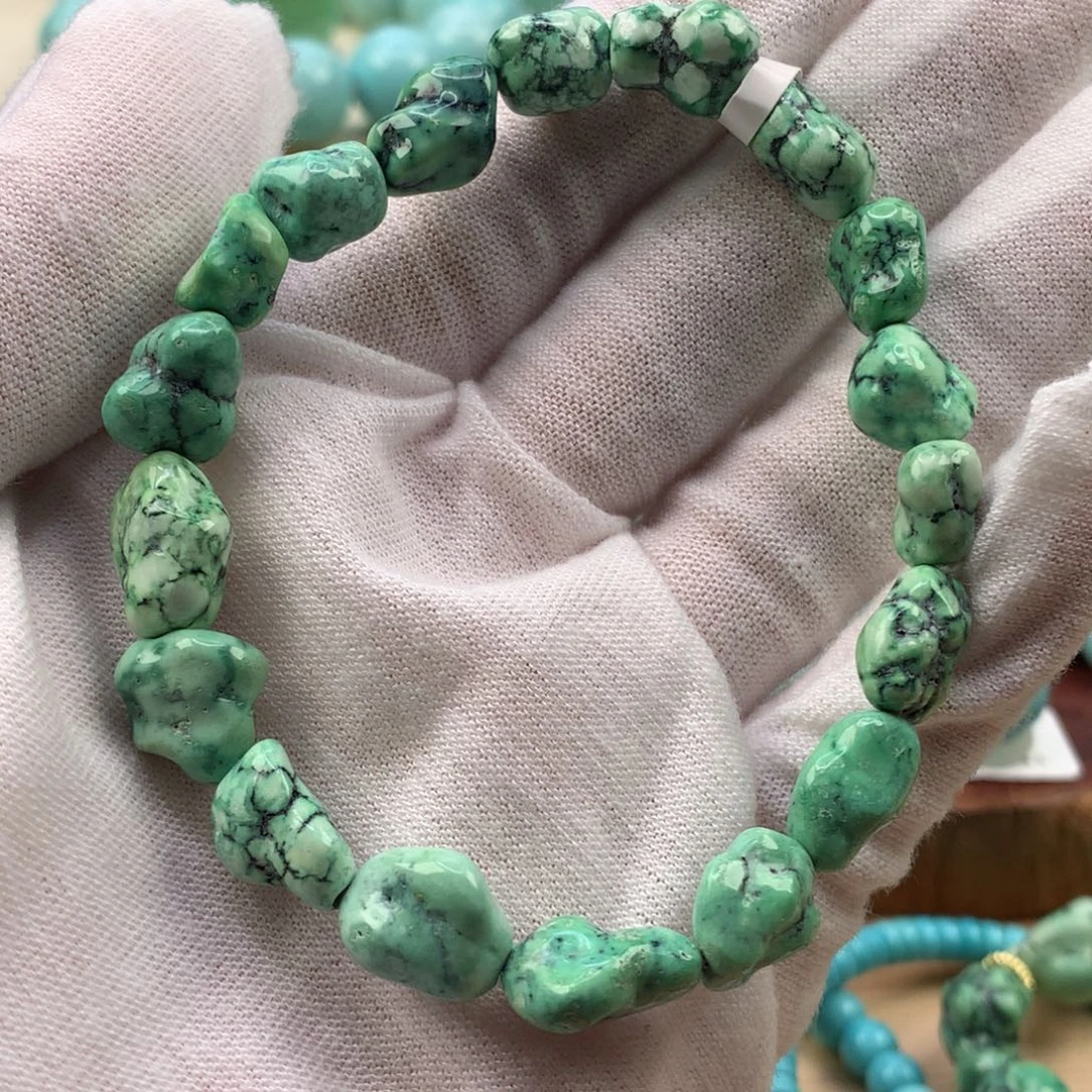 绿松石未镶嵌珠宝奇石菜籽黄精品随行手串15g