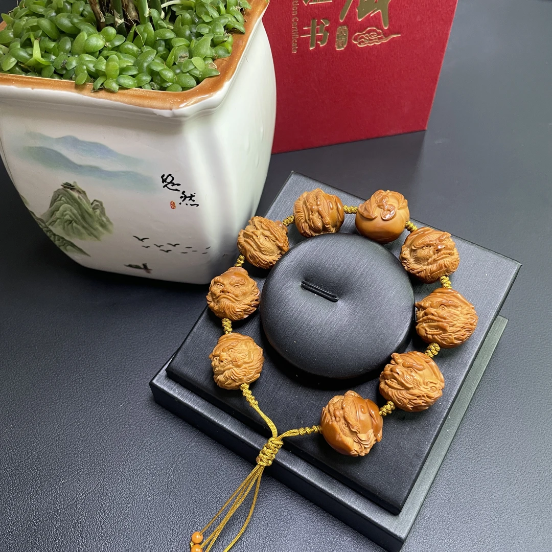 钟馗头1.9手串左右红料橄榄核纯手工雕刻