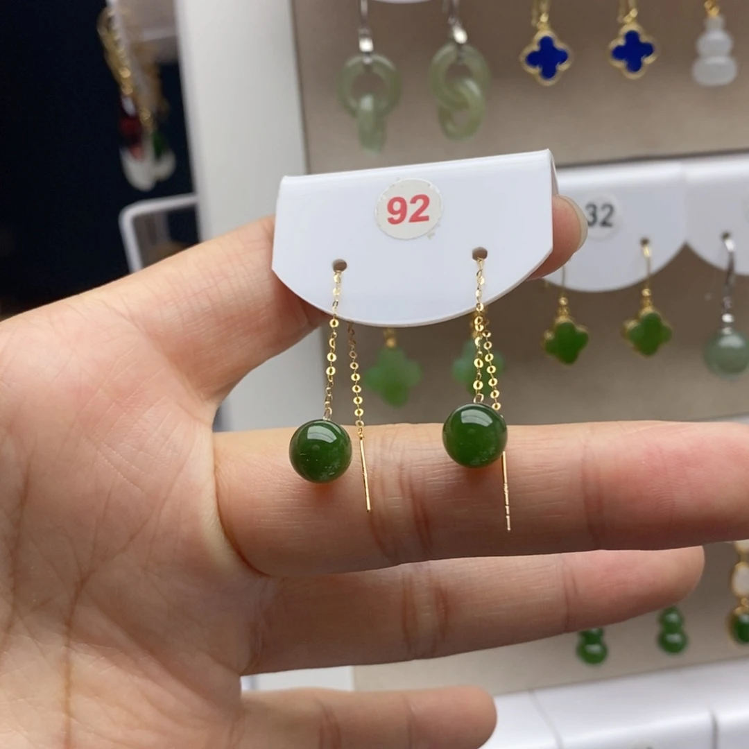 18K金镶嵌和田玉耳饰