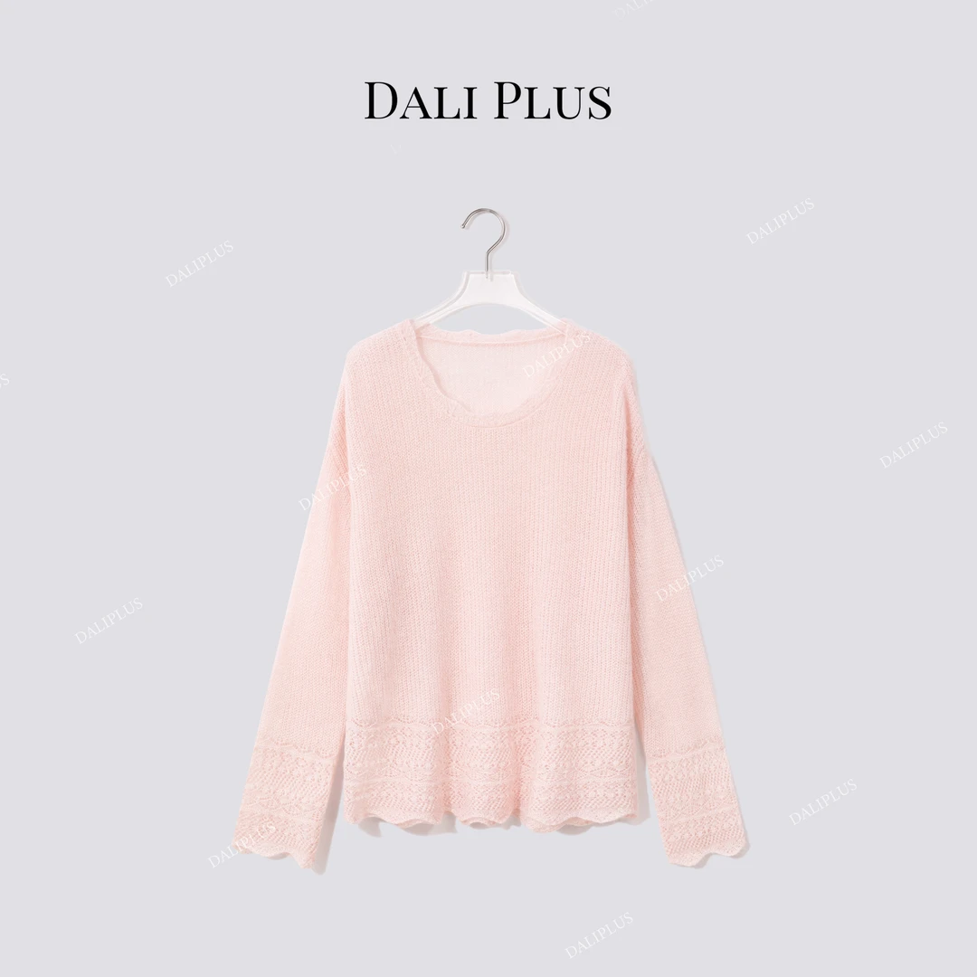 DALI PLUS“苏力羊驼花边圆领套衫上衣”波浪领长袖针织-D5CK2068