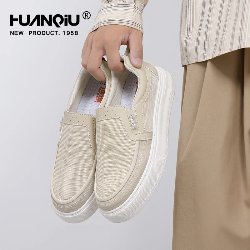 环球懒人一脚蹬板鞋男士2025年新款夏季网面透气百搭运动休闲布鞋