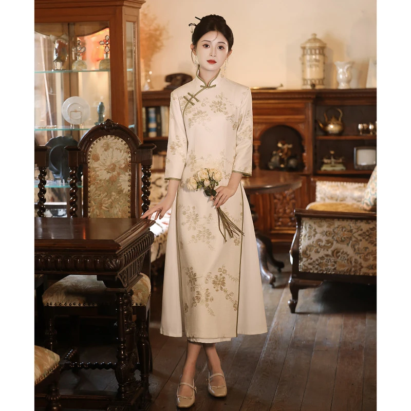 国风旗袍2025新款年轻款高端气质秋冬季长袖茶服显瘦复古优雅高级