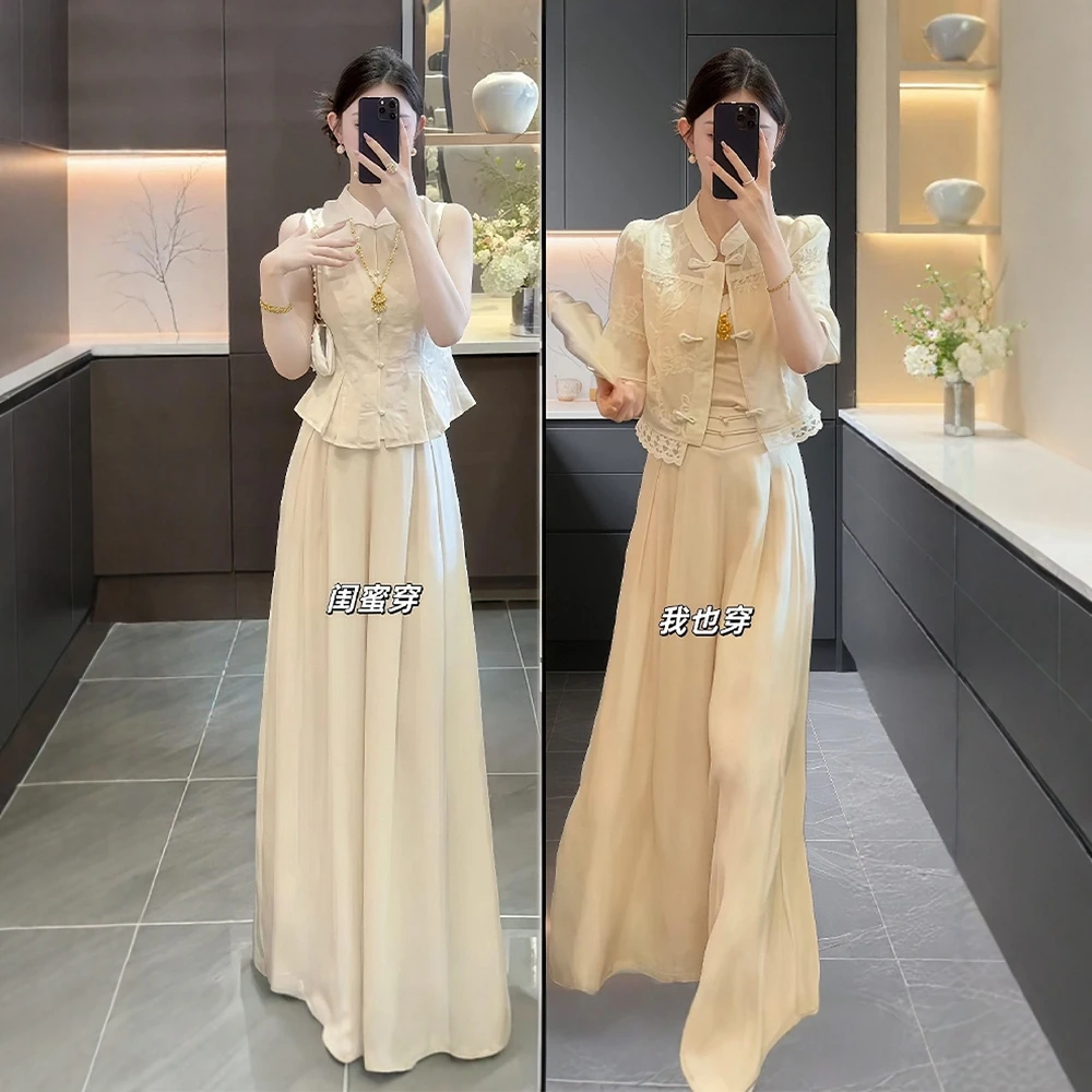 新中式国风女装禅意套装夏季新款高级感气质盘扣上衣阔腿裤两件套