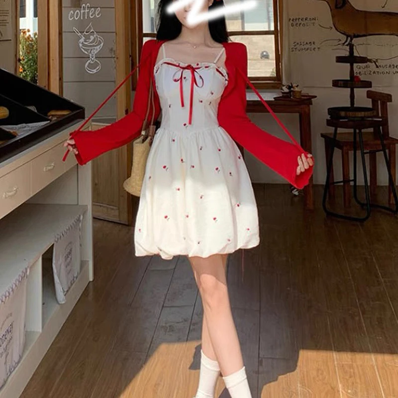 微胖mm法式碎花吊带连衣裙夏季新款梨型遮肚显瘦气质花苞套装9509