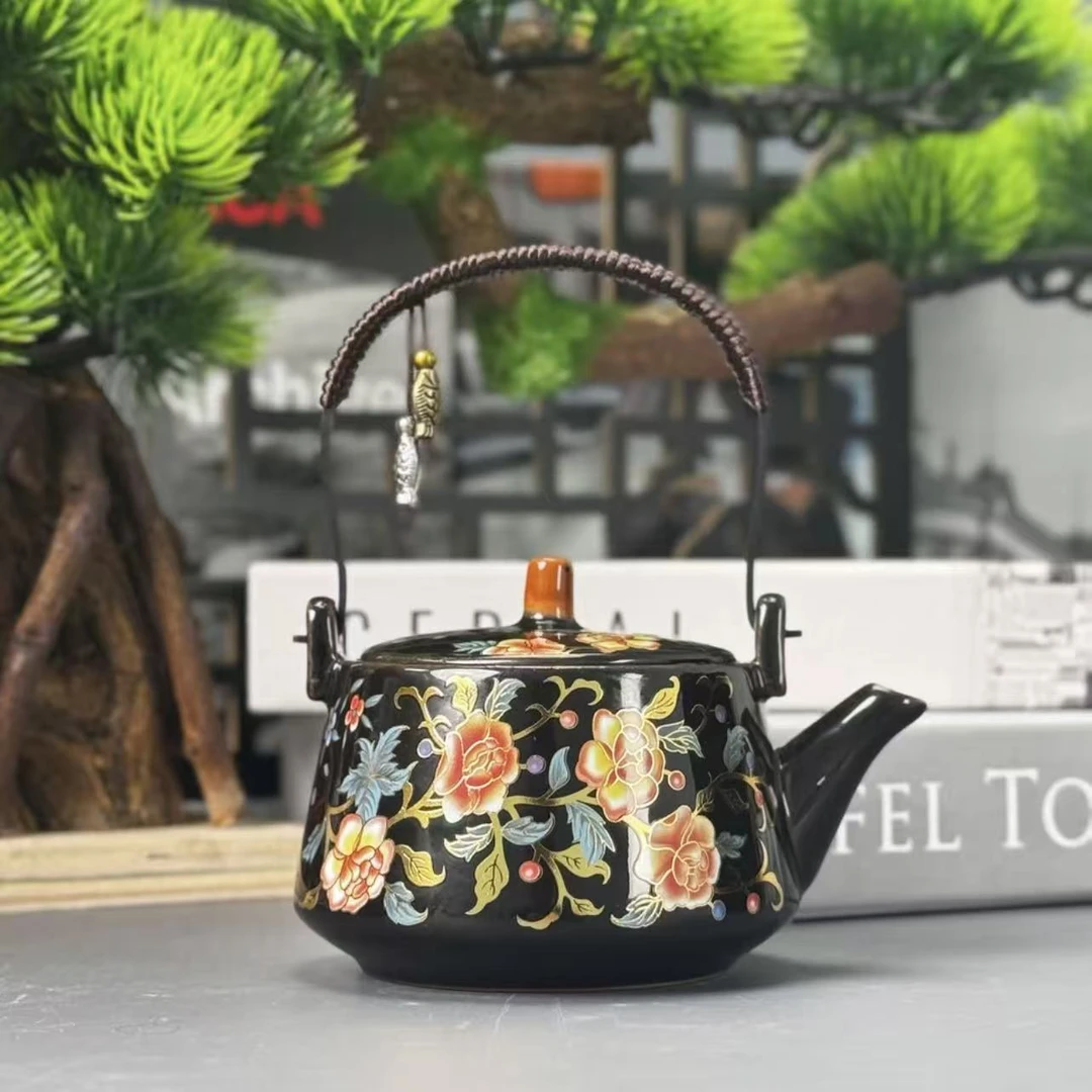 黑釉【金牡丹】提梁壶C1114