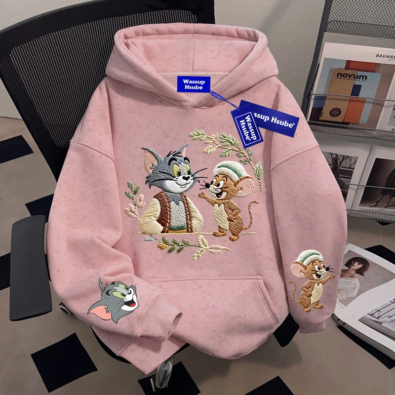 WASSUP HSUBE趣味卡通情侣百搭连帽卫衣重磅美式潮流ins慵懒上衣