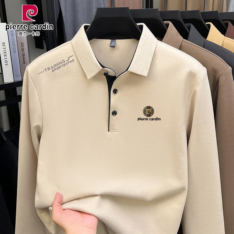皮尔卡丹高品质男士长袖t恤秋冬季新款加厚休闲翻领羊毛polo衫男