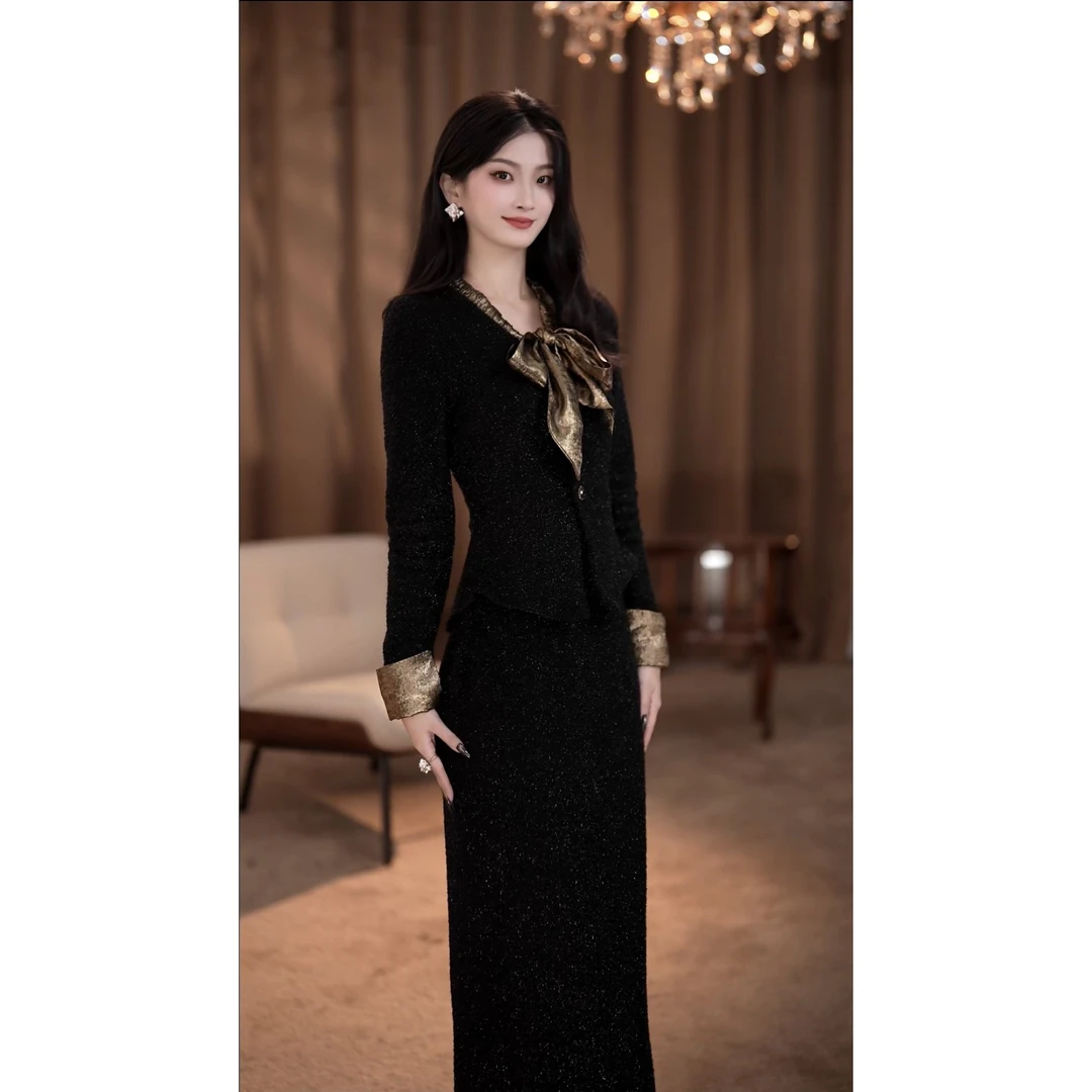 【鹭瑶】柏林庄园秋冬新款法式气质高级显瘦直筒连衣裙-YL11226