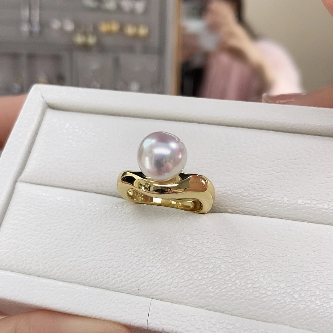 海水珍珠戒指银S925镶嵌澳白