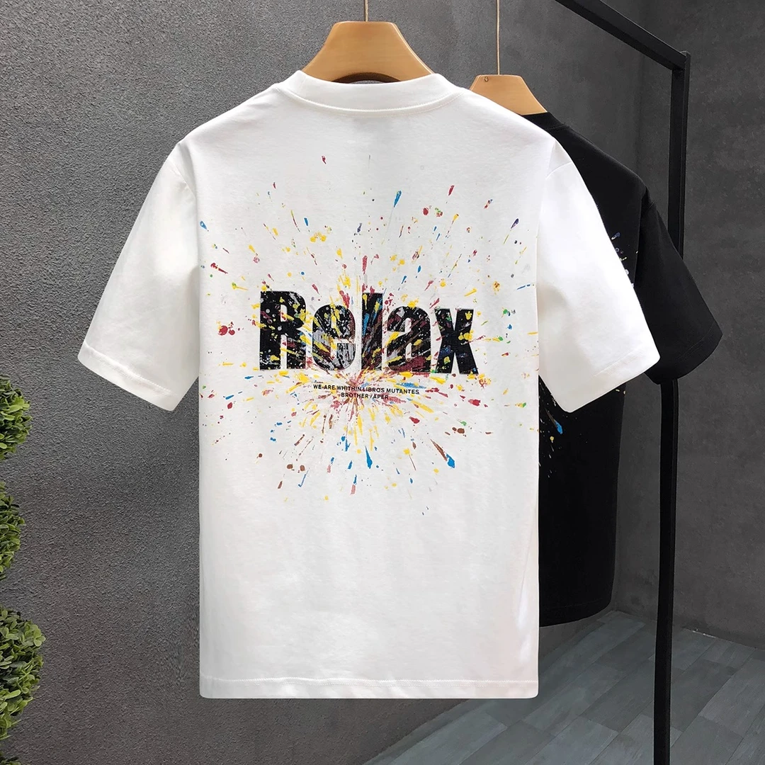 贝希缇汀巨好看烟花炫彩短袖t恤男潮牌圆领半截袖男士青年体恤衫