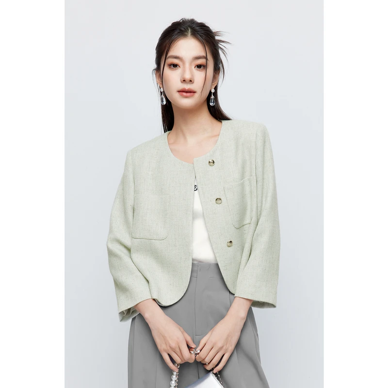 【商场同款】诗凡黎绿色薄荷曼波气质短外套夏新款3F4510851