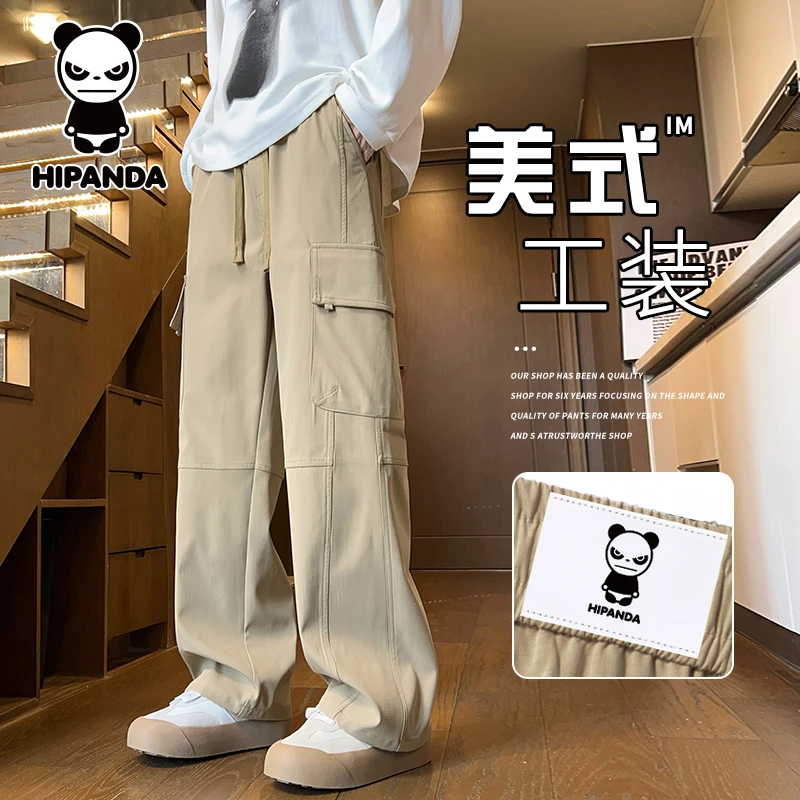 HiPanda你好熊猫潮牌休闲裤男款秋季轻奢百搭宽松直筒运动工装裤
