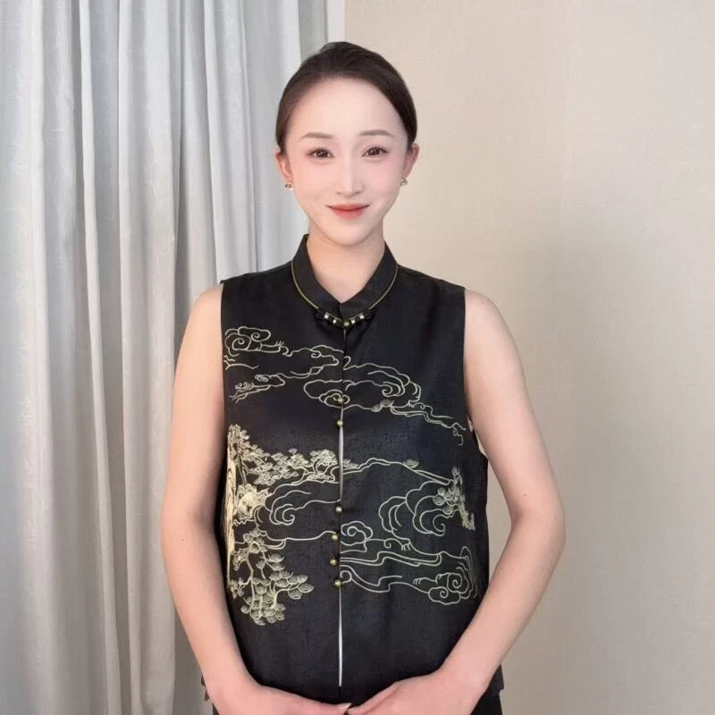 【松间】2025新款中式刺绣国风提花龟裂纹马甲QQ-99