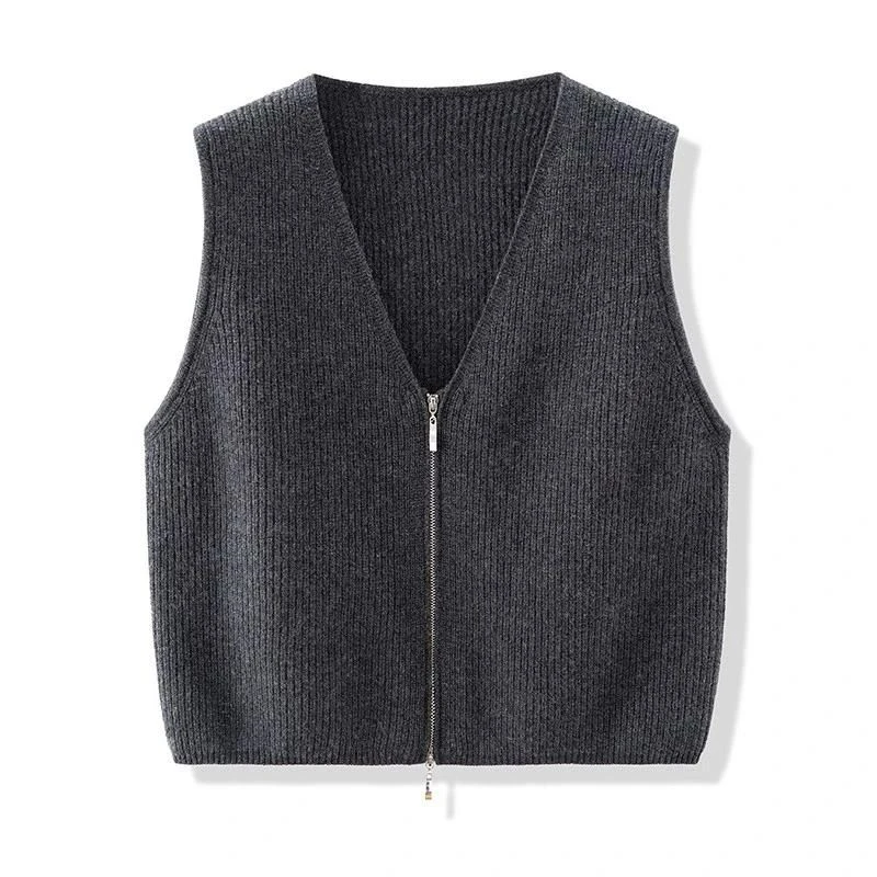 超大码300斤男女春秋短款纯色针织马甲开衫宽松无袖毛衣外套马夹