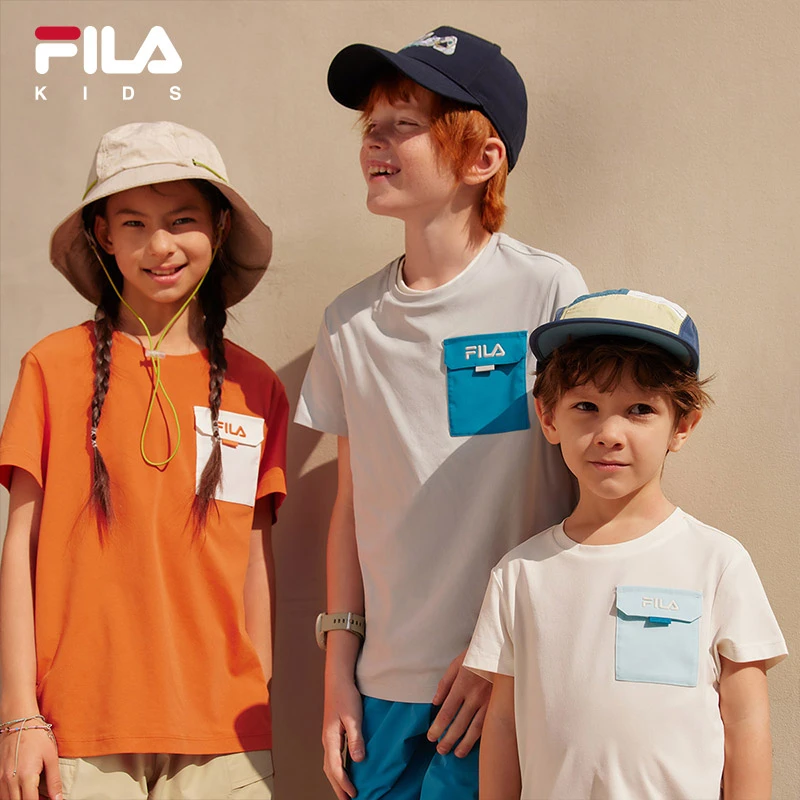 【斐乐儿童】2025夏季中大童透气运动宽松户外针织短袖衫K52B523110