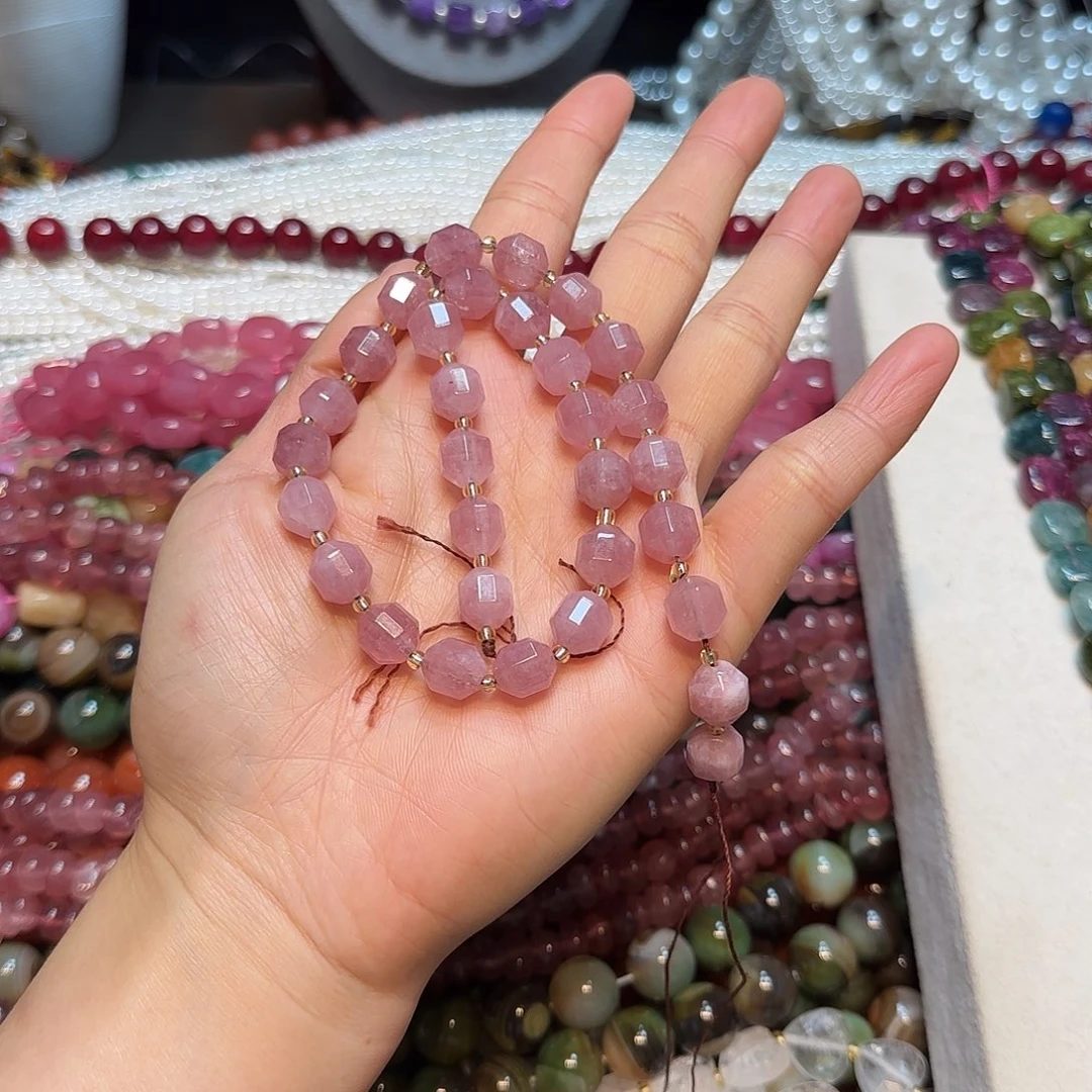 玛瑙/玉髓合金珠宝半成品10mm草莓晶一条路路通