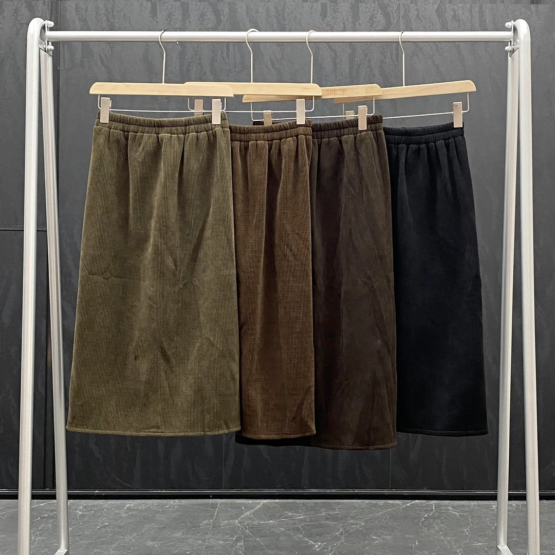 复古松紧腰开叉直筒半身裙秋冬百搭高腰显瘦中长款包臀裙Q2078