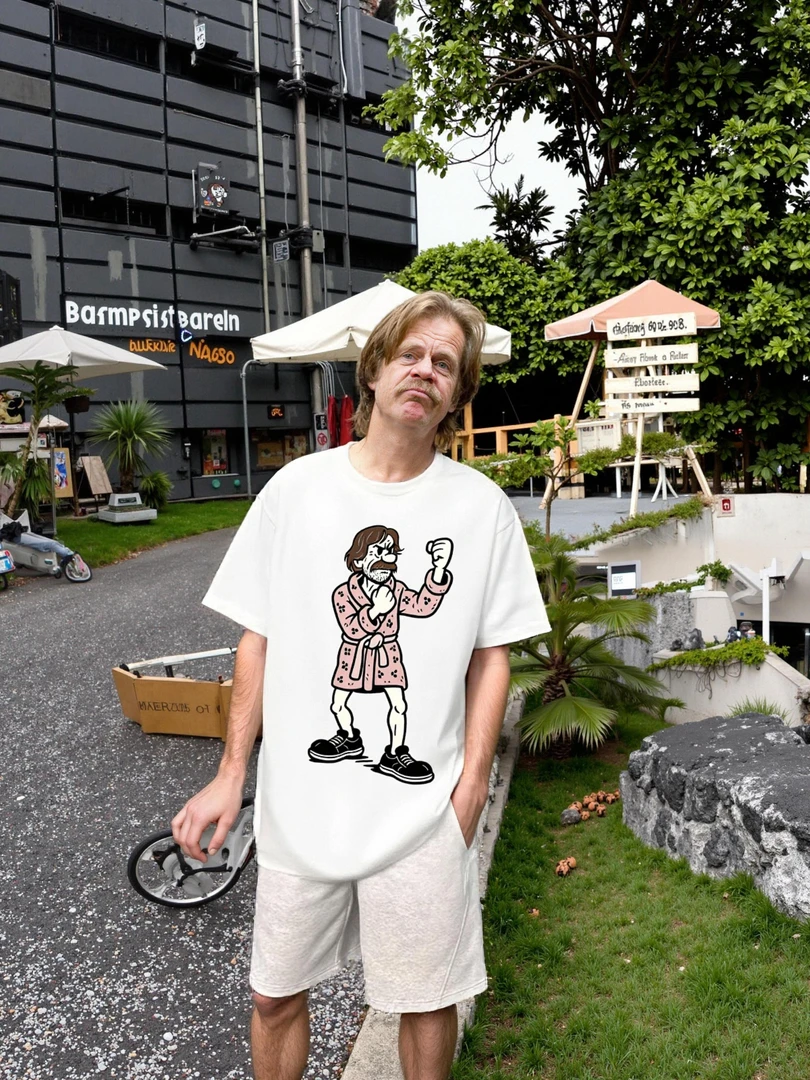 frank之家 手绘浴袍弗兰克白色男女同款t恤美式复古纯棉短袖上衣