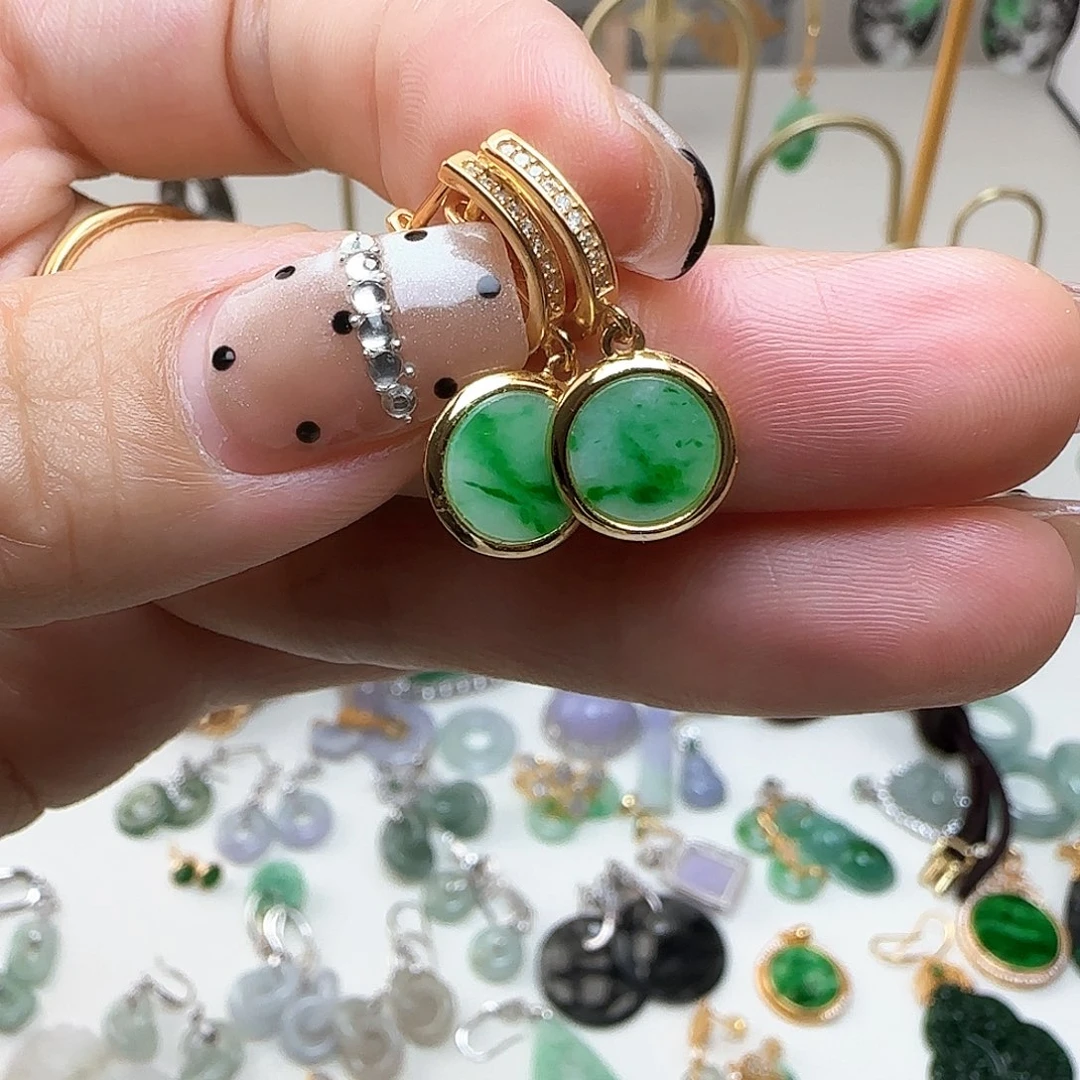 翡翠银S925镶嵌耳饰耳包款