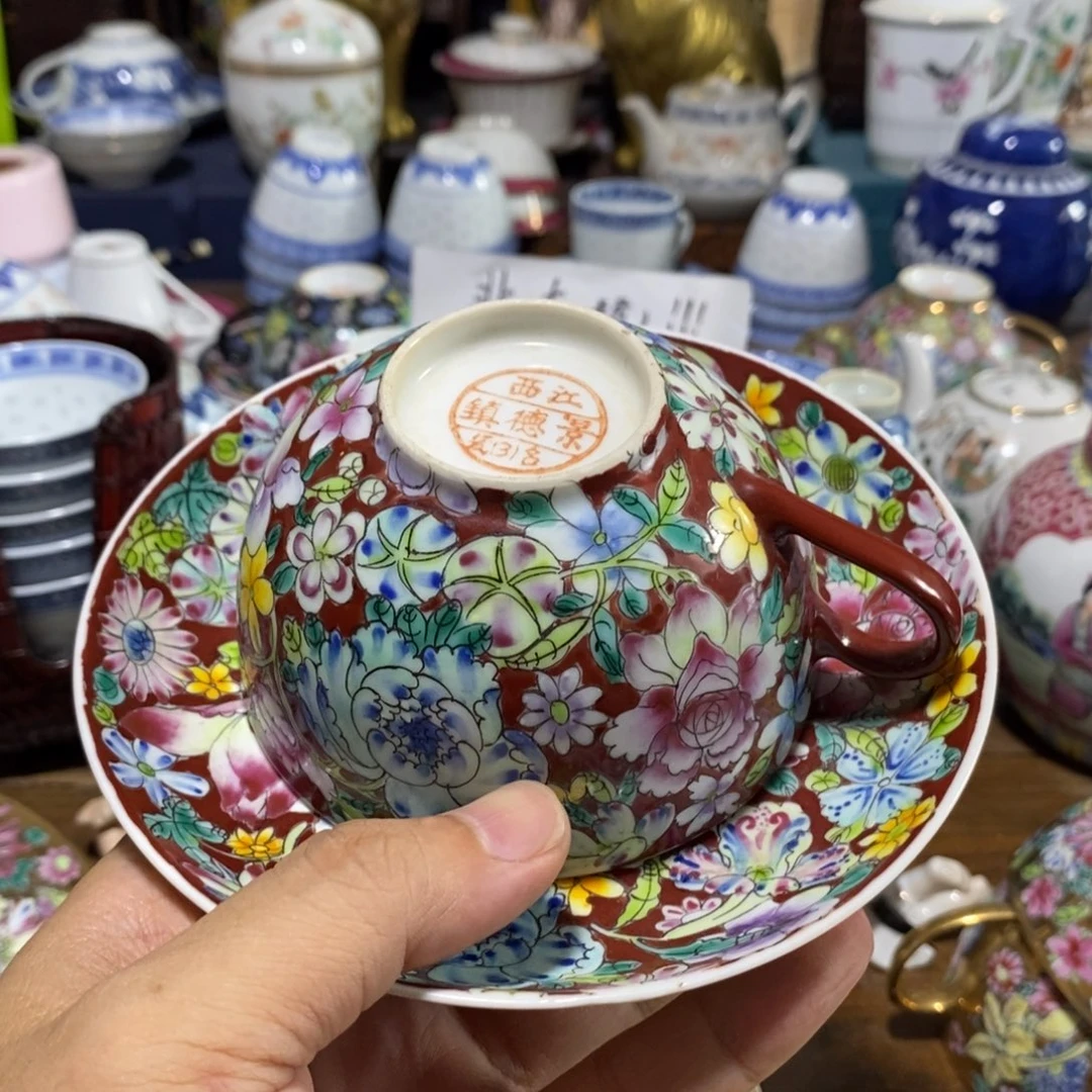 难***涂摆件万花杯碟圆碟一套